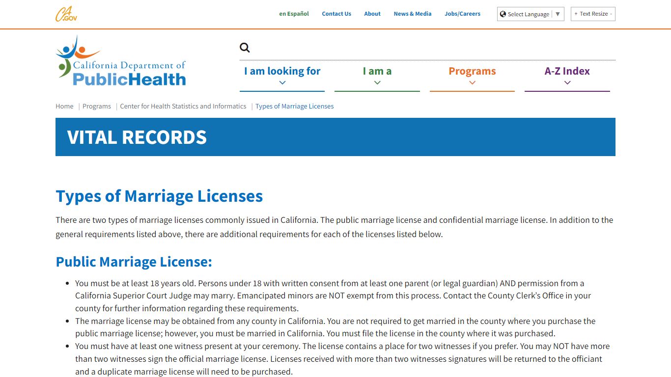 Types of Marriage Licenses - California